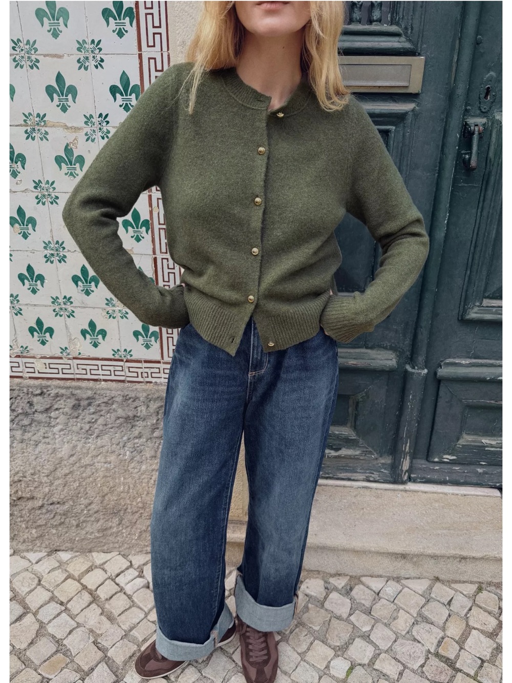 Zara Olive Green Button-Up Knit Cardigan
